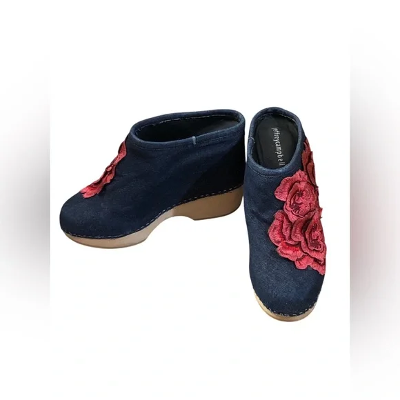 Jeffrey Campbell Red and Blue Mules with Floral Design - Picture 3 of 11